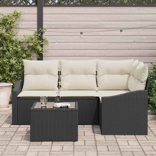 vidaXL Sofa Set mit Kissen 5 pcs Schwarz Poly-Rattan