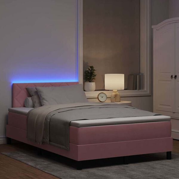 vidaXL LED Boxspringbett mit Matratze mit LED Rosa 120 x 190 cm Samt