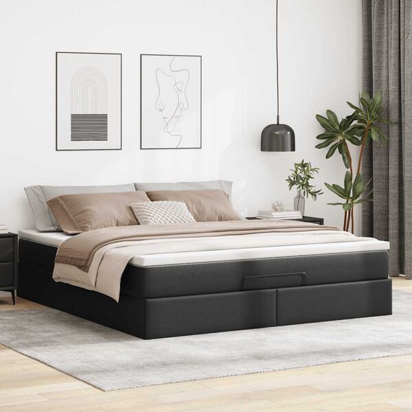vidaXL Ottoman-Bett mit Matratze Schwarz 180x200 cm Kunstleder