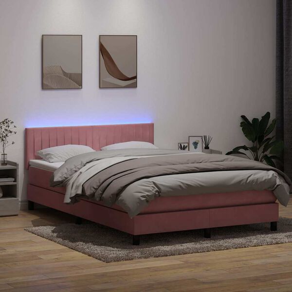 vidaXL Boxspringbett mit Matratze & LED Rosa 160x210 cm Samt