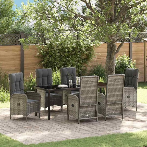 vidaXL Garten Essgruppe mit Kissen 7 pcs Grau Poly-Rattan