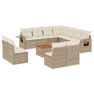 vidaXL 12-tlg. Garten-Sofagarnitur mit Kissen Beige Poly Rattan