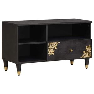 vidaXL TV-Schr&auml;nk mit Regal Schwarz 80 x 33 x 46 cm Massivholz Mango