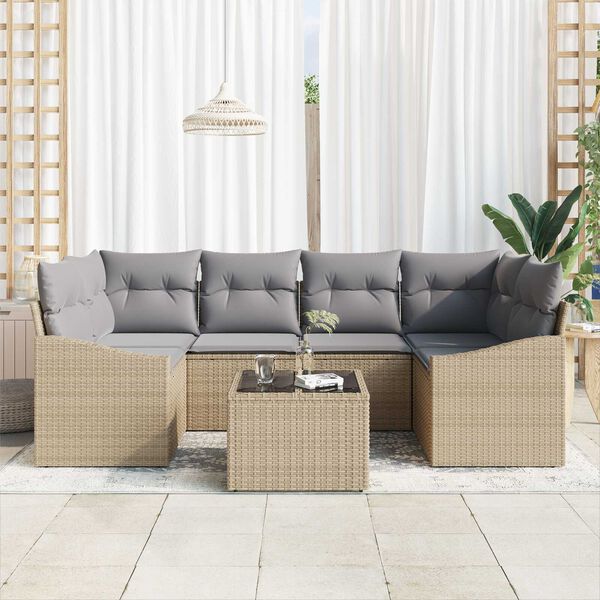 vidaXL Sofa Set mit Kissen 7 pcs Beige und Grau Poly-Rattan