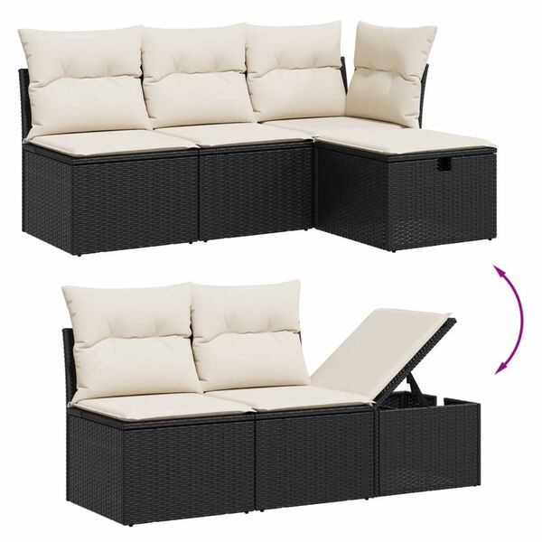 vidaXL 8-tlg. Garten-Sofagarnitur mit Kissen Schwarz Poly Rattan