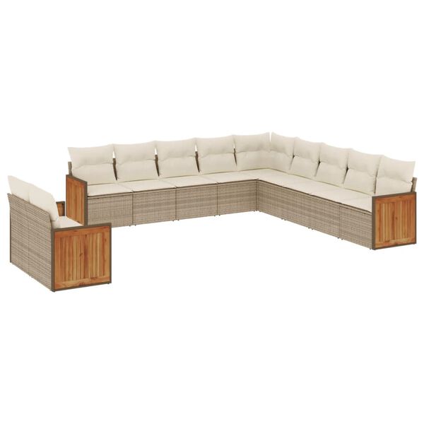 vidaXL 11-tlg. Garten-Sofagarnitur mit Kissen Beige Poly Rattan