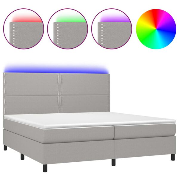 vidaXL Boxspringbett mit Matratze & LED Hellgrau 200x200 cm Stoff
