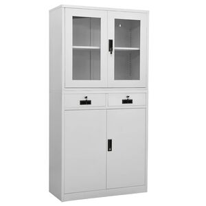 vidaXL B&uuml;roschrank Hellgrau 90x40x180 cm Stahl und Geh&auml;rtetes Glas
