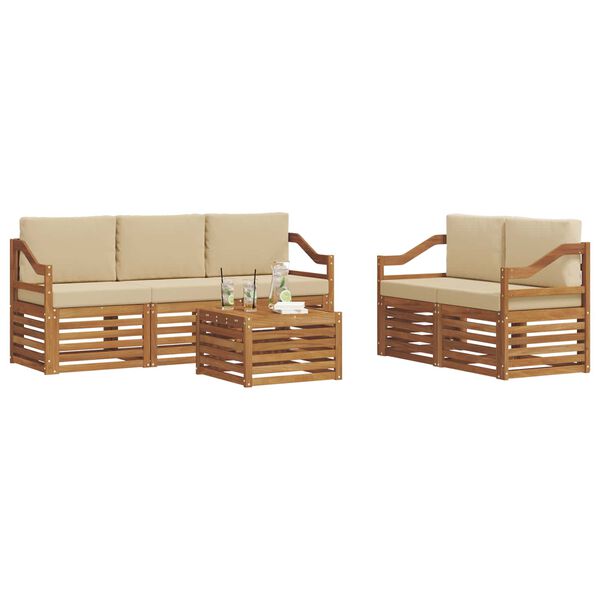vidaXL Sofagarnituren 6 pcs Natur und Beige Massivholz Akazie