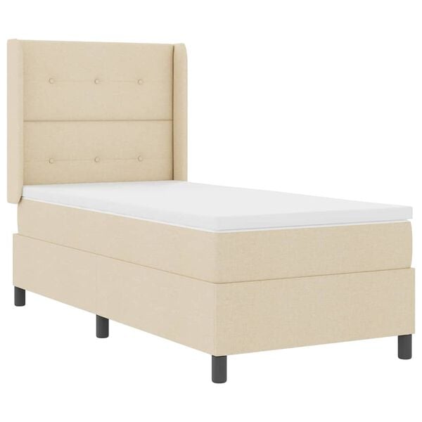 vidaXL Boxspringbett mit Matratze mit Kopfteil Creme 200 x 90 cm Stoff