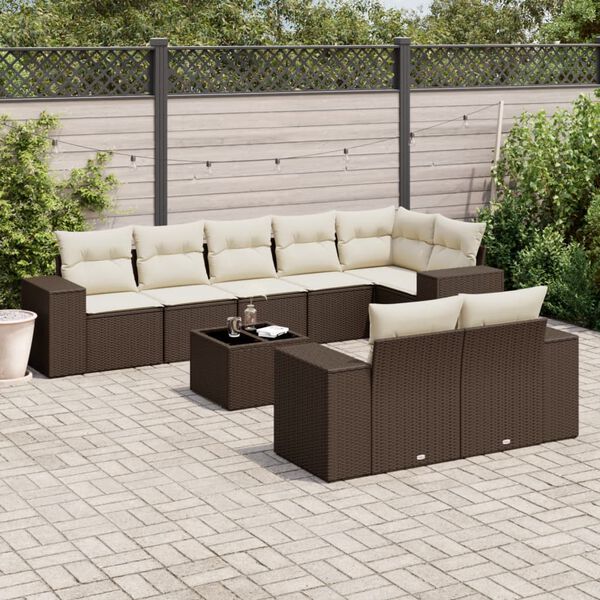 vidaXL 9-tlg. Garten-Sofagarnitur mit Kissen Braun Poly Rattan