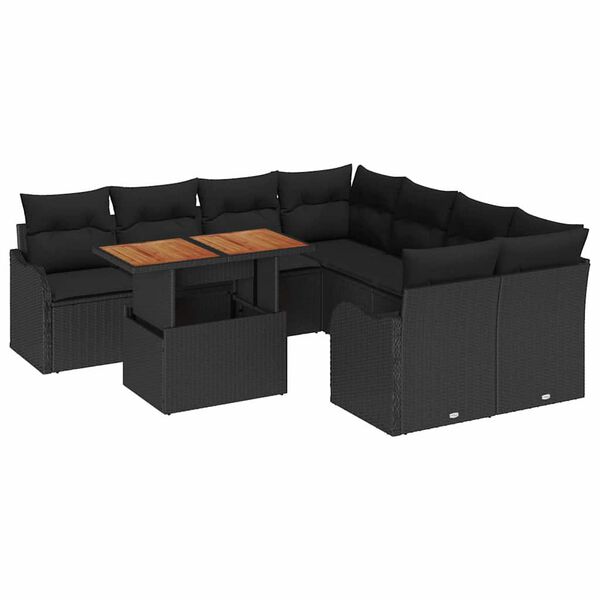 vidaXL Garten-Sofa-Set mit Kissen 7 pcs Schwarz