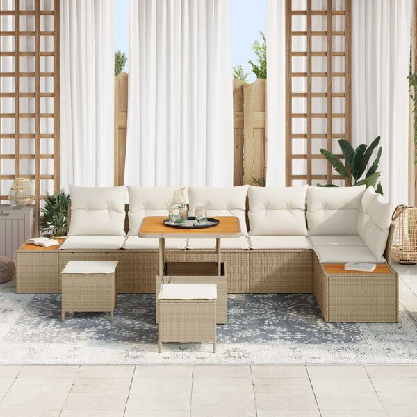 vidaXL Gartensofa-set 9 pcs Beige Poly-Rattan