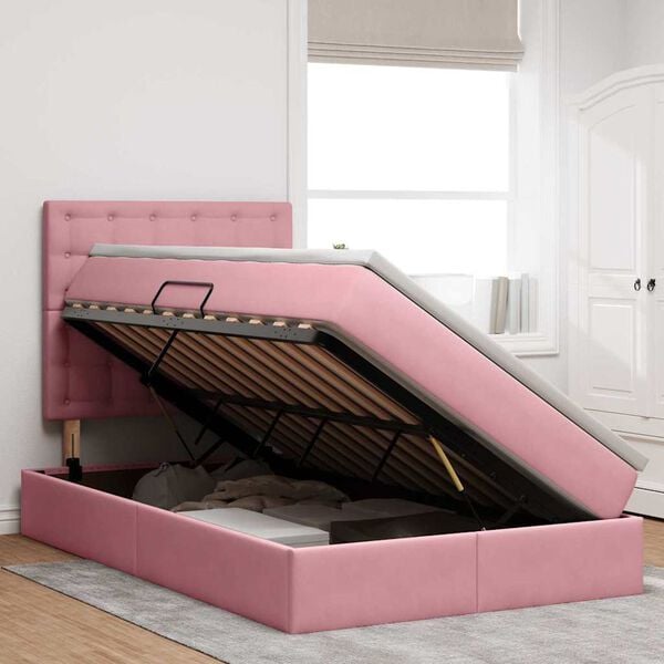 vidaXL Bett mit Stauraum und LED mit Matratze Rosa 120 x 200 cm Samt