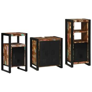 vidaXL Badezimmerm&ouml;bel-Set mit Regal 3 pcs Massives upgecyceltes Holz