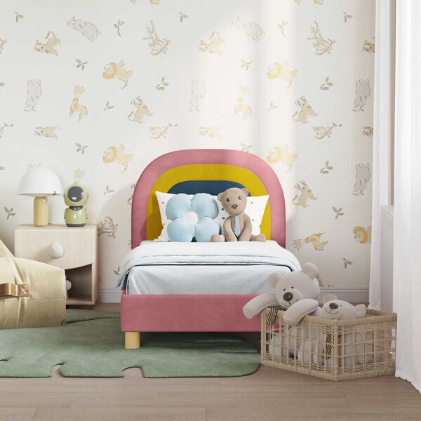 vidaXL Kinderbettgestell mit Kopfteil Rosa 70 x 140 cm Samt