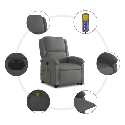 vidaXL Massagesessel mit Aufstehhilfe Elektrisch Grau Echtleder