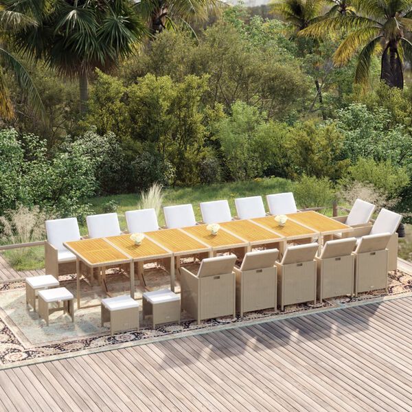 vidaXL 19-tlg. Garten-Essgruppe mit Kissen Poly Rattan Beige