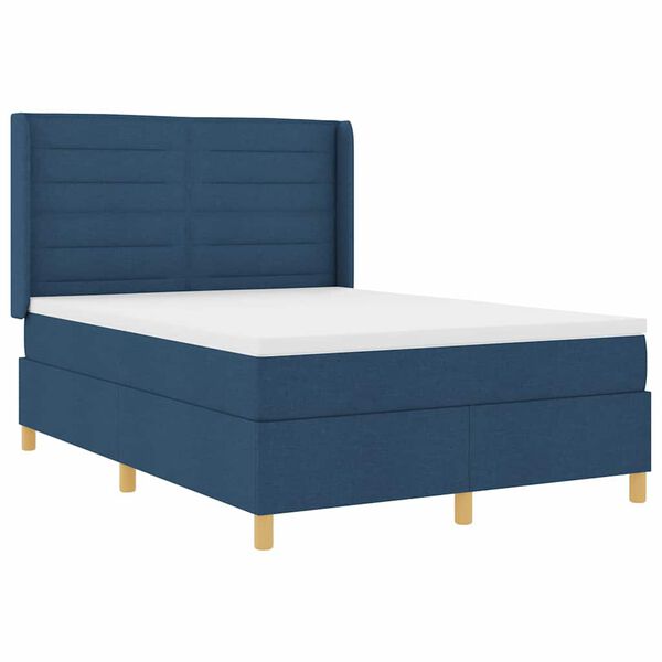 vidaXL Boxspringbett mit Matratze mit LED Blau 140 x 200 cm Stoff