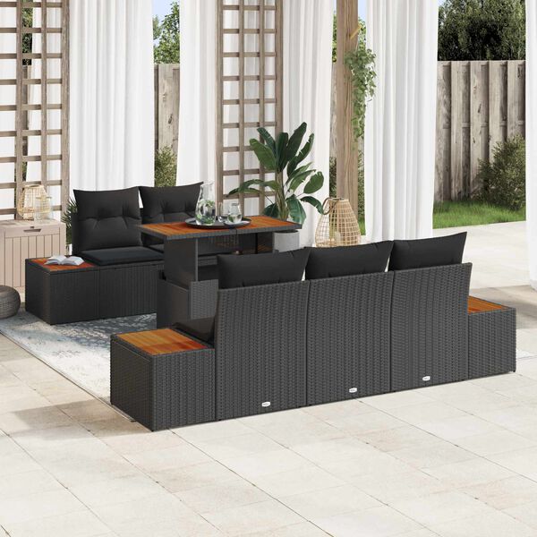 vidaXL Garten-Sofa-Set mit Speicher 6 pcs Schwarz Poly Rattan