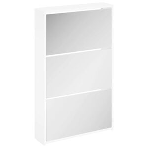 vidaXL Schuhschrank mit 3 F&auml;chern Spiegel Wei&szlig; 63x17x102,5 cm