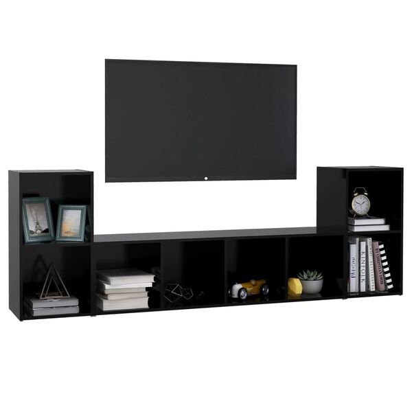 vidaXL 3-tlg. TV-Schrank-Set Schwarz Holzwerkstoff