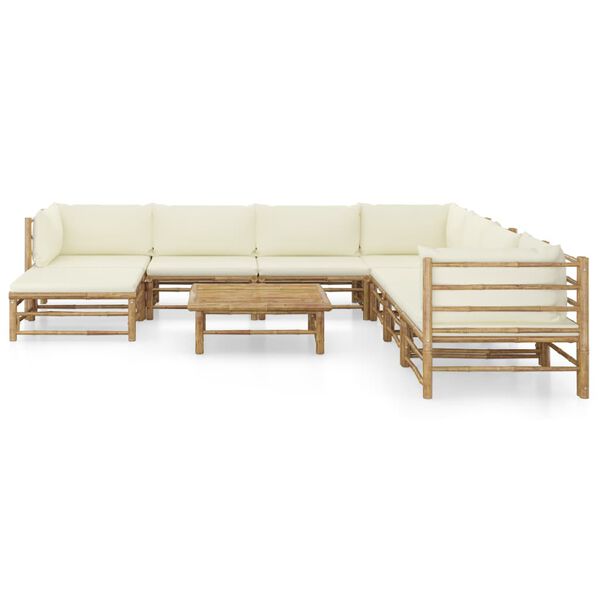 vidaXL 9-tlg. Garten-Lounge-Set mit Cremeweißen Kissen Bambus