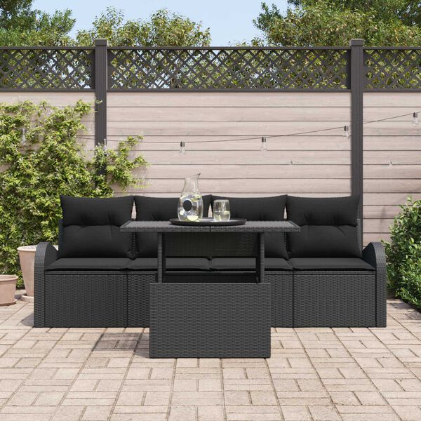 vidaXL Garten-Sofa-Set mit Kissen mit Kissen 5 pcs Schwarz Poly Rattan