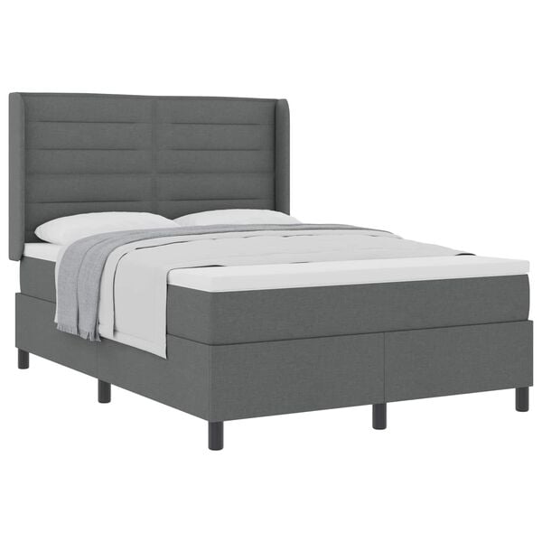 vidaXL Boxspringbett mit Matratze Dunkelgrau 140 x 190 cm Stoff