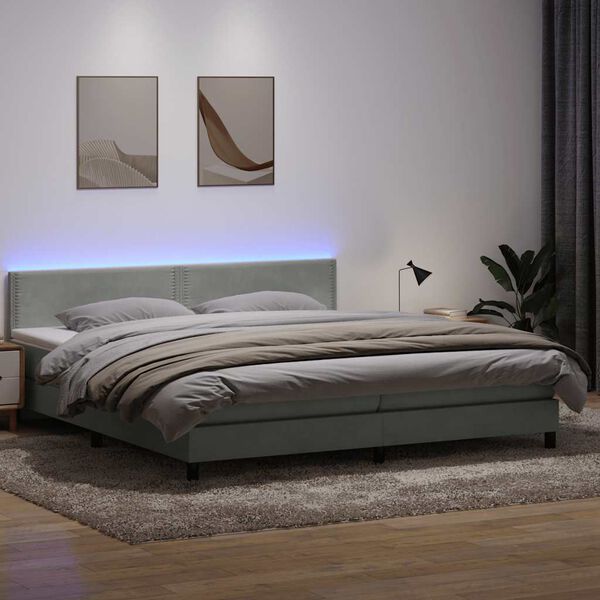 vidaXL Boxspringbett mit Matratze & LED Hellgrau 180x210 cm Samt
