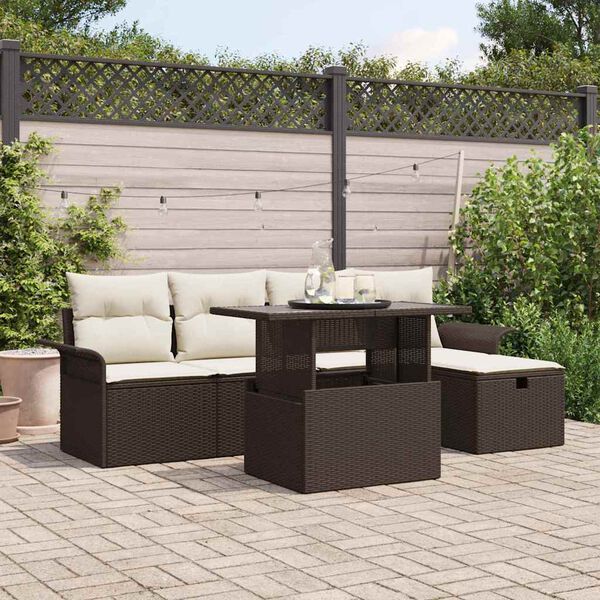 vidaXL Gartensofa-set mit Kissen mit Speicher 6 pcs Braun Poly-Rattan