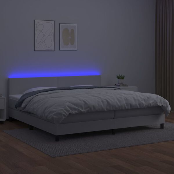 vidaXL Boxspringbett mit Matratze & LED Weiß 200x200 cm Kunstleder