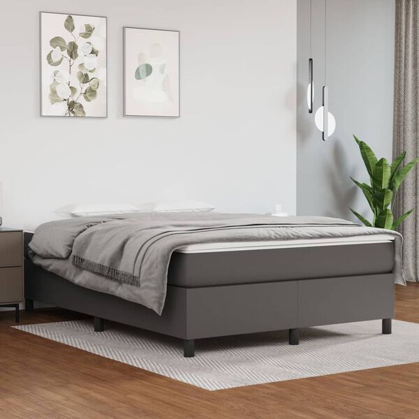 vidaXL Boxspringbett mit Matratze Grau 140x190 cm Kunstleder