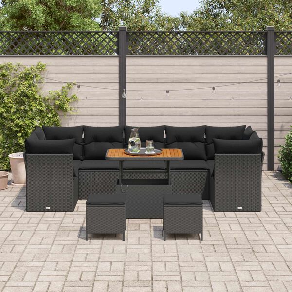vidaXL Garten-Sofa-Set mit Kissen mit Speicher 10 pcs Schwarz