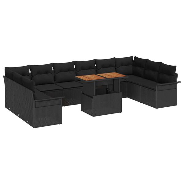 vidaXL Garten-Sofa-Set mit Speicher 11 pcs Schwarz Poly Rattan