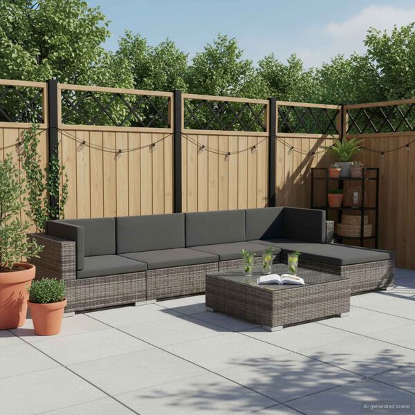 vidaXL 6-tlg. Garten-Lounge-Set mit Auflagen Poly Rattan Grau