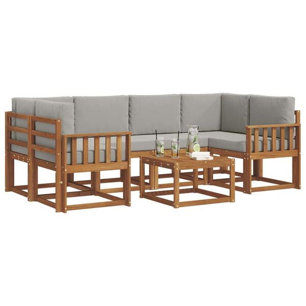 vidaXL Outdoor-Sofagarnitur mit Kissen 7 pcs Nat&uuml;rlich und Hellgrau
