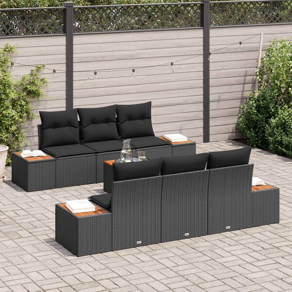 vidaXL Garten-Sofa-Set mit Kissen 7 pcs Schwarz Poly Rattan