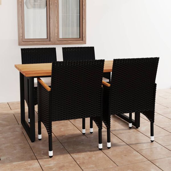 vidaXL 5-tlg. Garten-Essgruppe mit Kissen Poly Rattan Schwarz