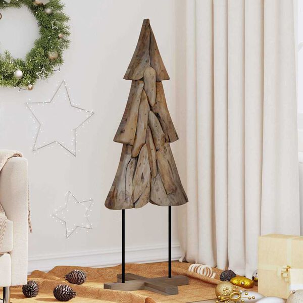 vidaXL Weihnachtsbaum mit St&auml;nder Braun 121 cm Massivholz Teak