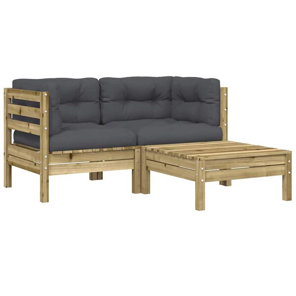 vidaXL Gartensofa mit Kissen und Hocker 2-Sitzer