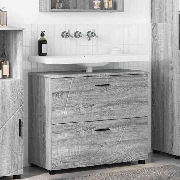 vidaXL Badezimmerschrank mit Speicher Graues Sonoma 76,5 x 35 x 64 cm
