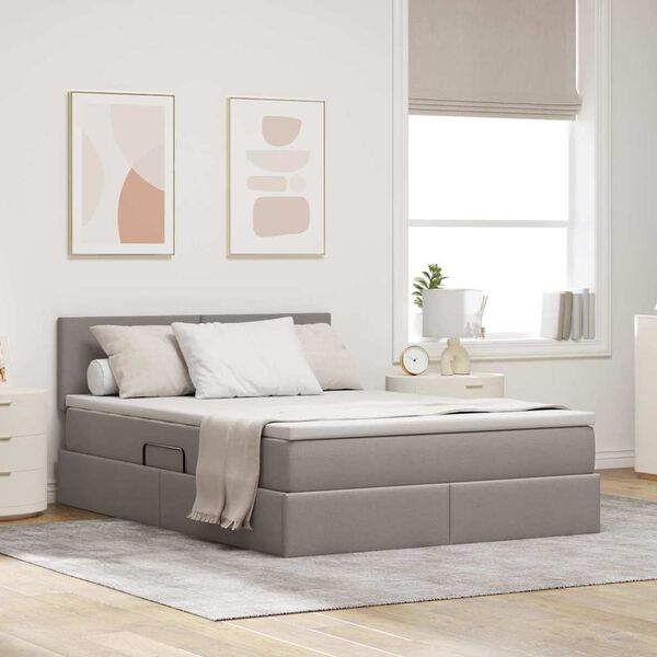 vidaXL Bett mit Stauraum und LED mit Matratze Taupe 140 x 200 cm Stoff