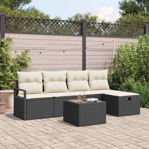 vidaXL Garten-Sofa-Set mit Kissen 6 pcs Schwarz Poly Rattan