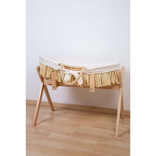 CHILDHOME Moseskorb Raffiabast mit Matratze und Bezug Cremewei&szlig;