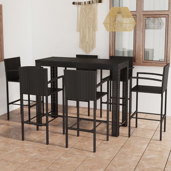 vidaXL 7-tlg. Garten-Bar-Set mit Armlehnen Poly Rattan Schwarz