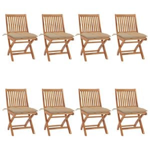 vidaXL Klappst&uuml;hle mit Kissen, 8-teilig, Massivholz Teakholz