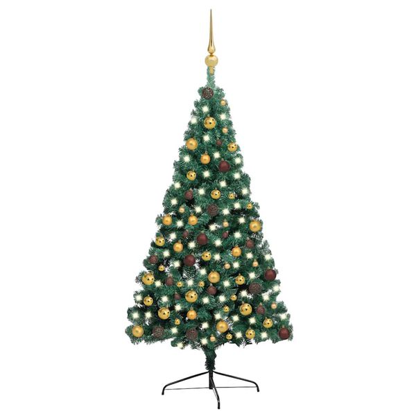 vidaXL K&uuml;nstlicher Halb-Weihnachtsbaum Beleuchtung Kugeln Gr&uuml;n 210 cm