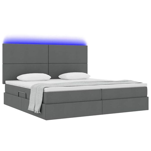 vidaXL Bett mit Stauraum und LED Dunkelgrau 200 x 200 cm Polyester