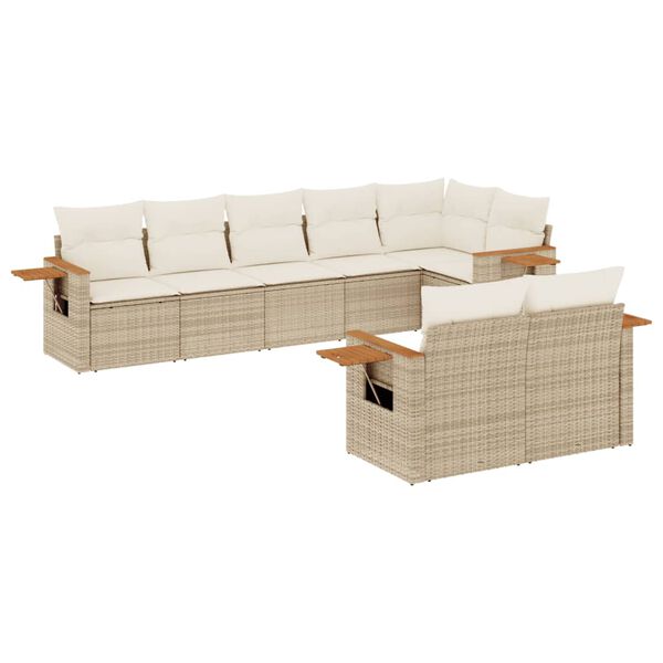 vidaXL 8-tlg. Garten-Sofagarnitur mit Kissen Beige Poly Rattan